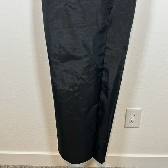 ALIEVA Dulce Dupioni Black Maxi Dress Gold Chain Straps Slit Size L - Picture 10 of 13